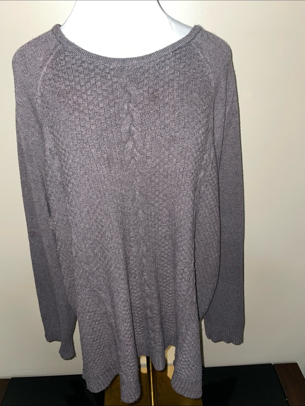 Grey Cable-Knit Crewneck Pullover | 3X